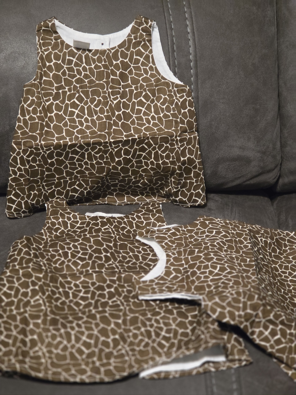 Ruffle Butts- Brown Giraffe-Print Kids Sleeveless Top - Brown
